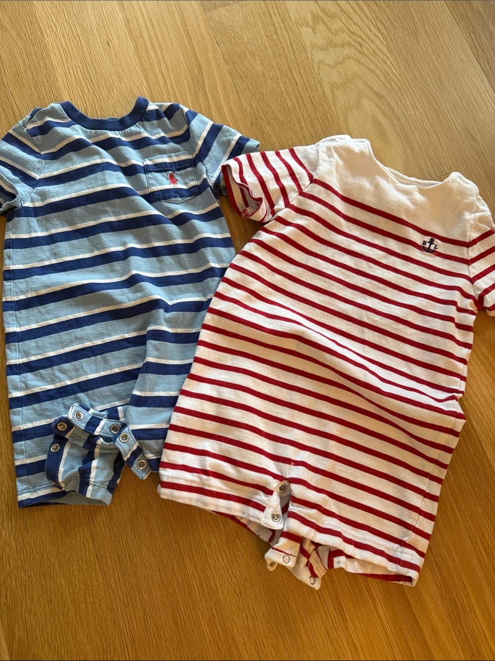 Ralph Lauren Blue Striped Cotton Baby One-Piece Set